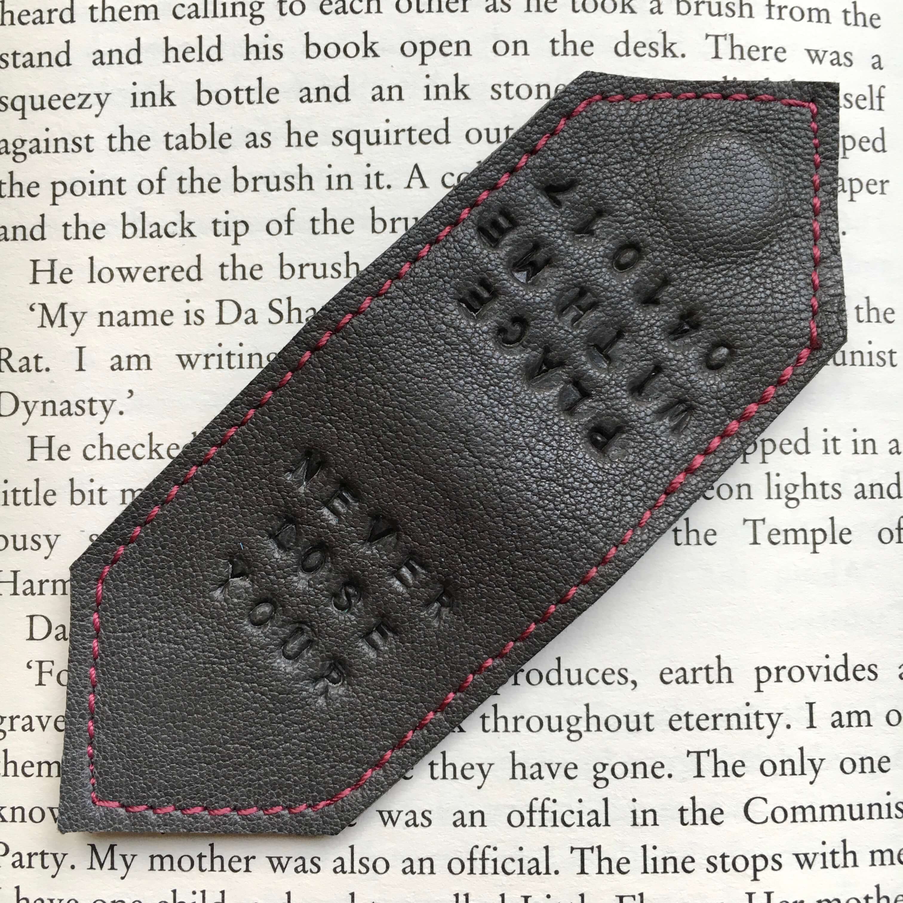 personalised_grey_leather_bookmark_by_Law