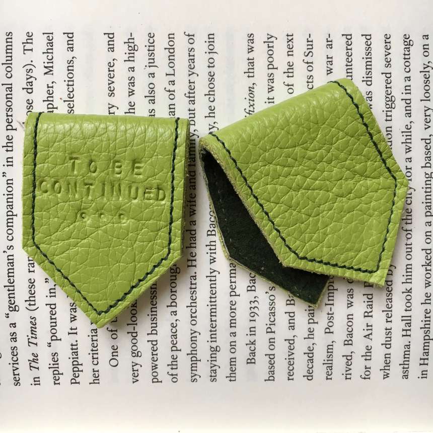 Lime_green_leather_bookmark_by_Law